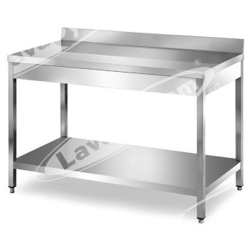 Tavolo Inox Professionale su Gambe con Ripiano e Alzatina cm 80x60x85