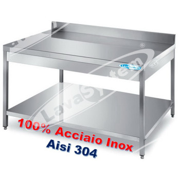 Tavolo Inox Professionale su Gambe con Ripiano e Alzatina cm 50x60x85